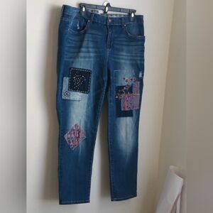 Vintage America Bestie Jeans Women 18WR/34 Blue Patchwork Casual Academia
